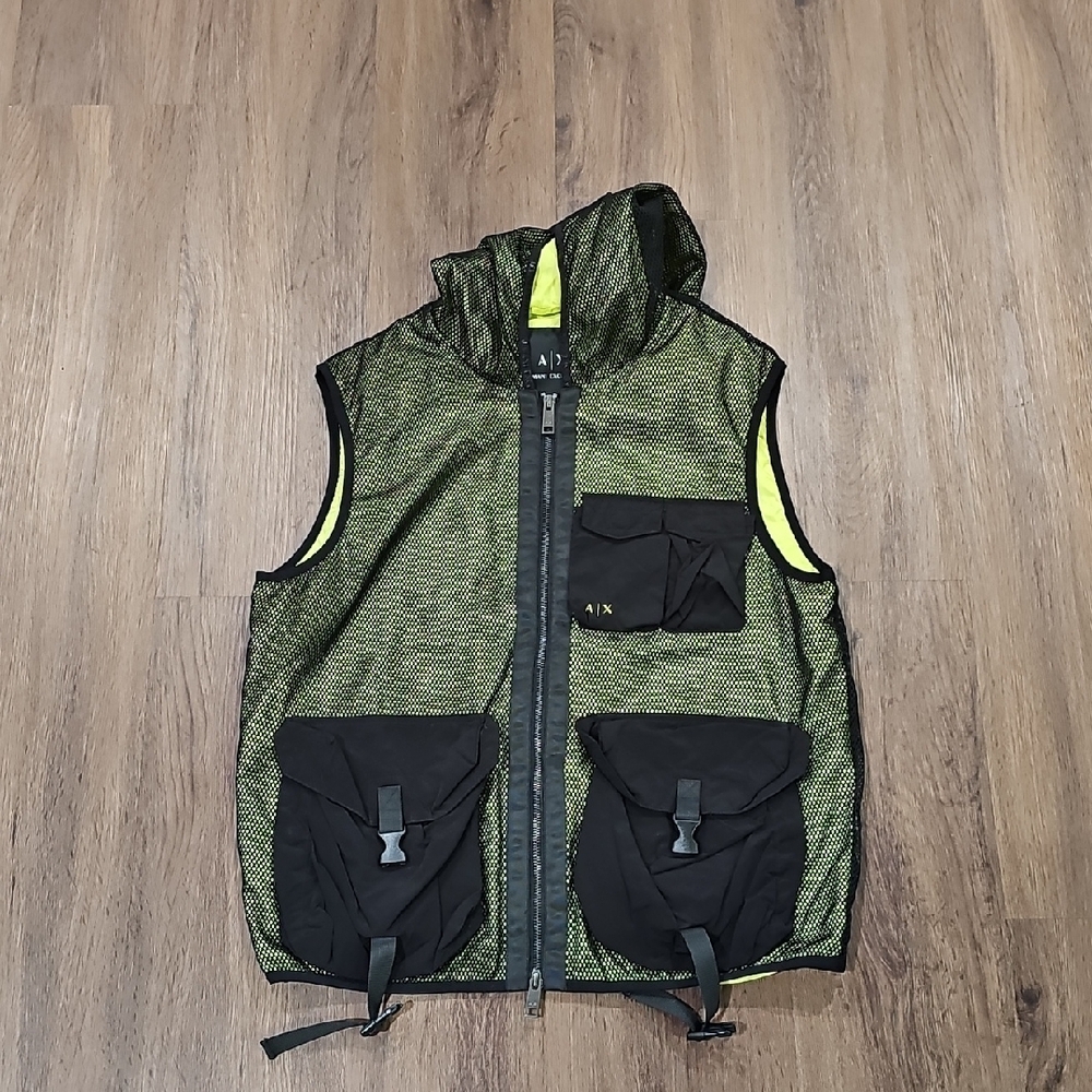 Armani Exchange Black and Neon Green Mesh Vest